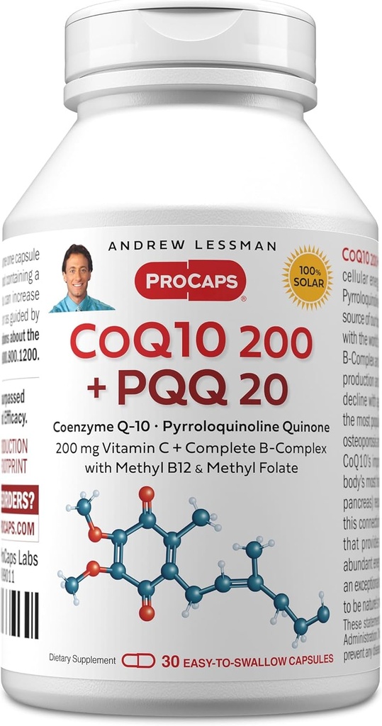 ANDREW LESSMAN Coenzyme Q-10 200 Plus PQQ 20mg - 30 Capsules - Maintains CoQ10 Levels, Optimum Cellular Energy, Supports Energy Production, Heart, Brain, Liver, Kidney, Pancreas. No Additives 2