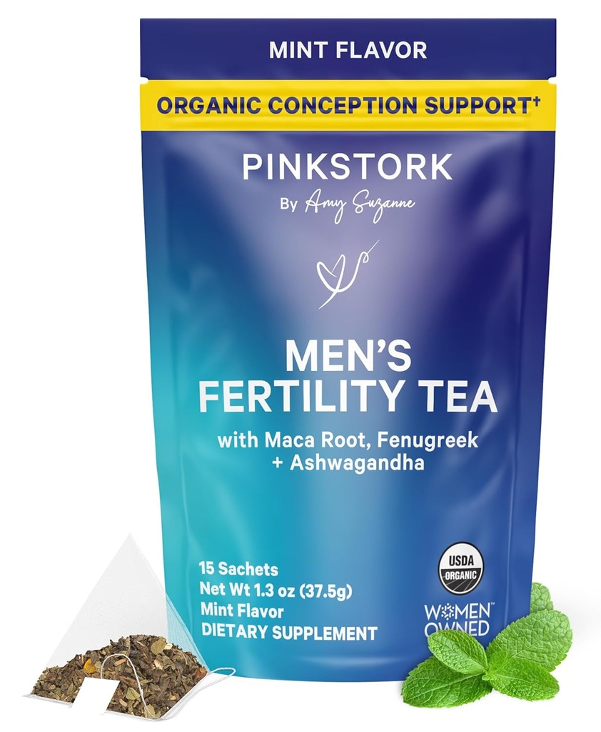 Blue Stork Men's Fertility Tea: Organic Fertility Supplements for Men, Green Tea, Maca Root, and Ginkgo Biloba for Male Reproductive Health, Mint, 15 Sachets 2