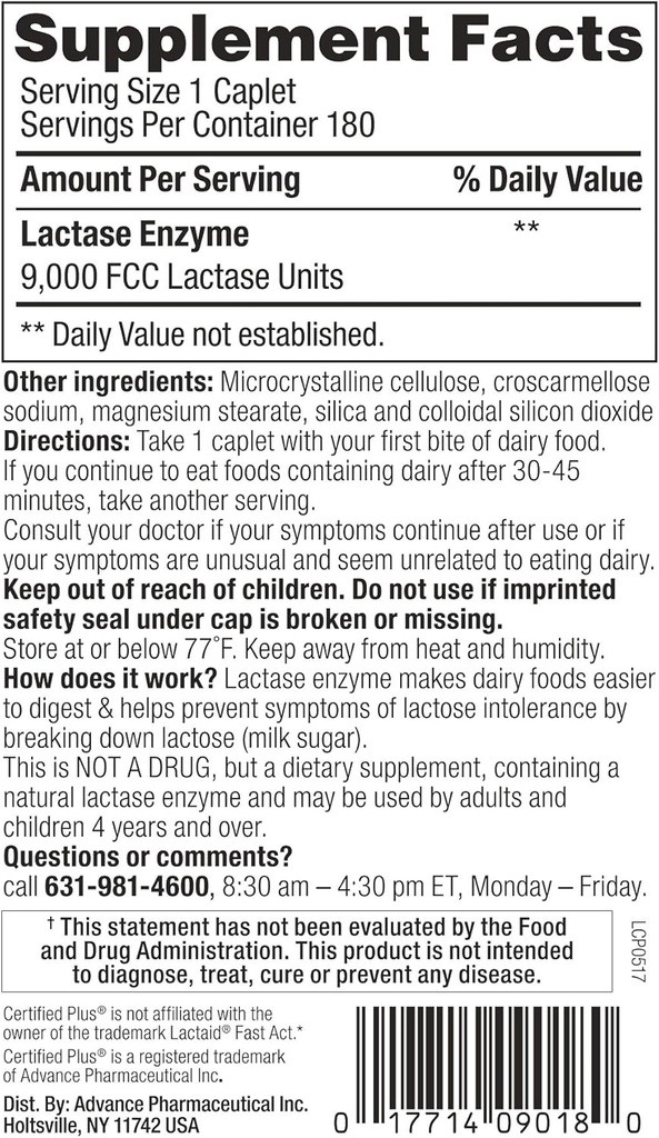 Fast Acting Lactase 540 Caplets Generic Lactase Fast Act 9000 FCC Units per Caplet 3