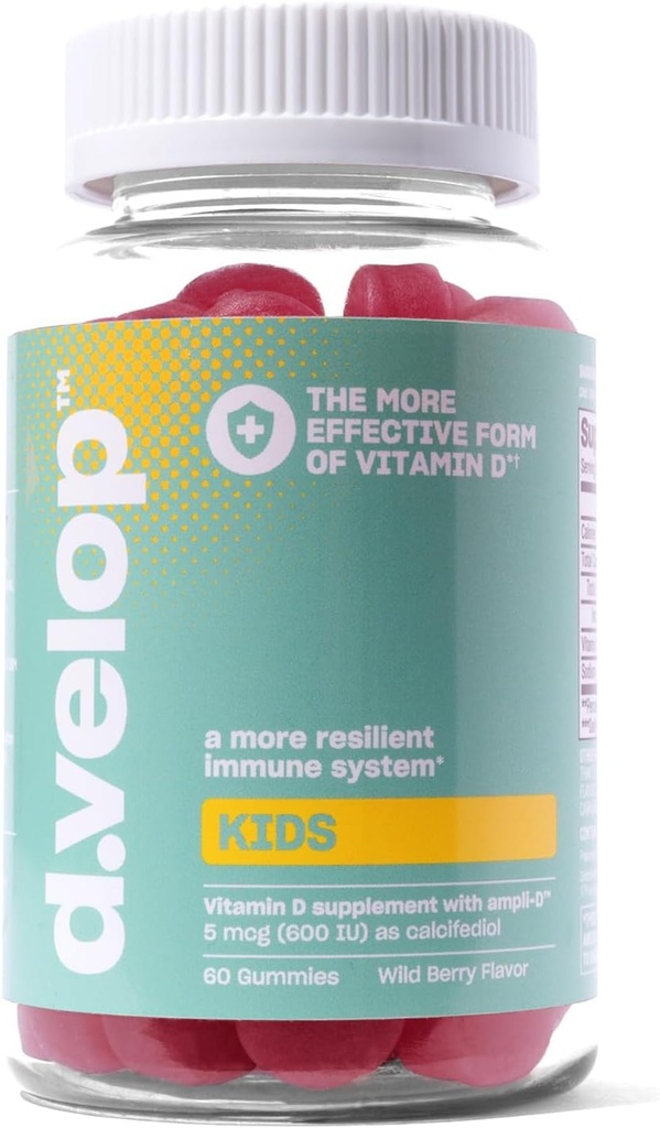 d.velop Vitamin D Kids Gummies –60 Count, 600 IU – Kids Immune Support - 3X Faster & More Effective – No Artificial Flavors or Sweeteners – Dairy-Free – Wild Berry Flavor - Kids Vitamin D for Ages 4+ 2