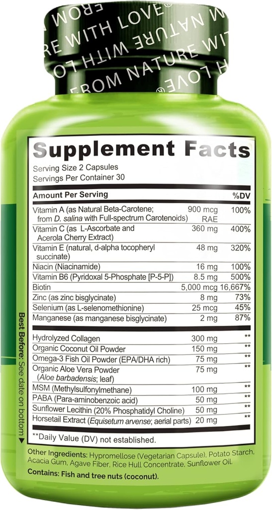 NATURELO Hair, Skin and Nails Multivitamin, 60 Count Collagen Peptide Powder, 45 Servings 4