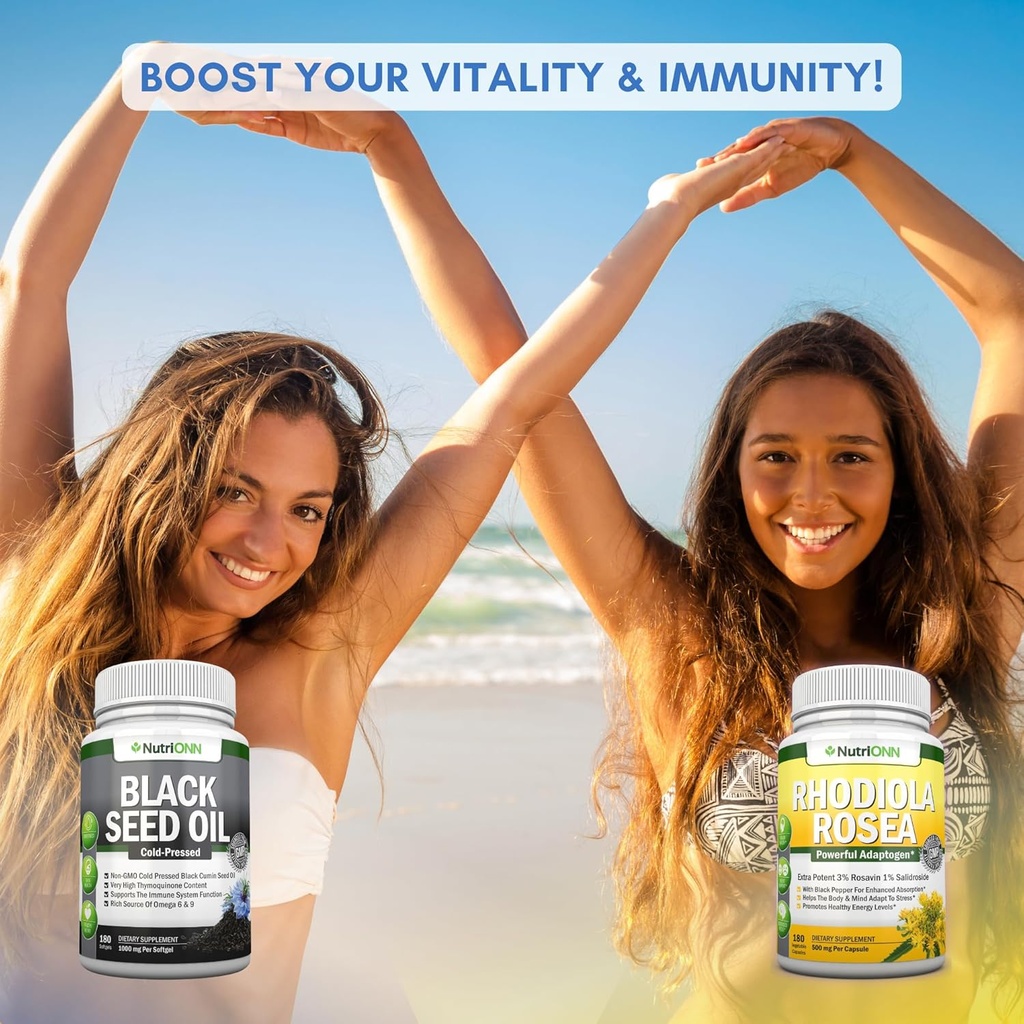 Black Seed Oil Softgels & Rhodiola Rosea Capsules - Targeted Vitality and Immunity Boost 4
