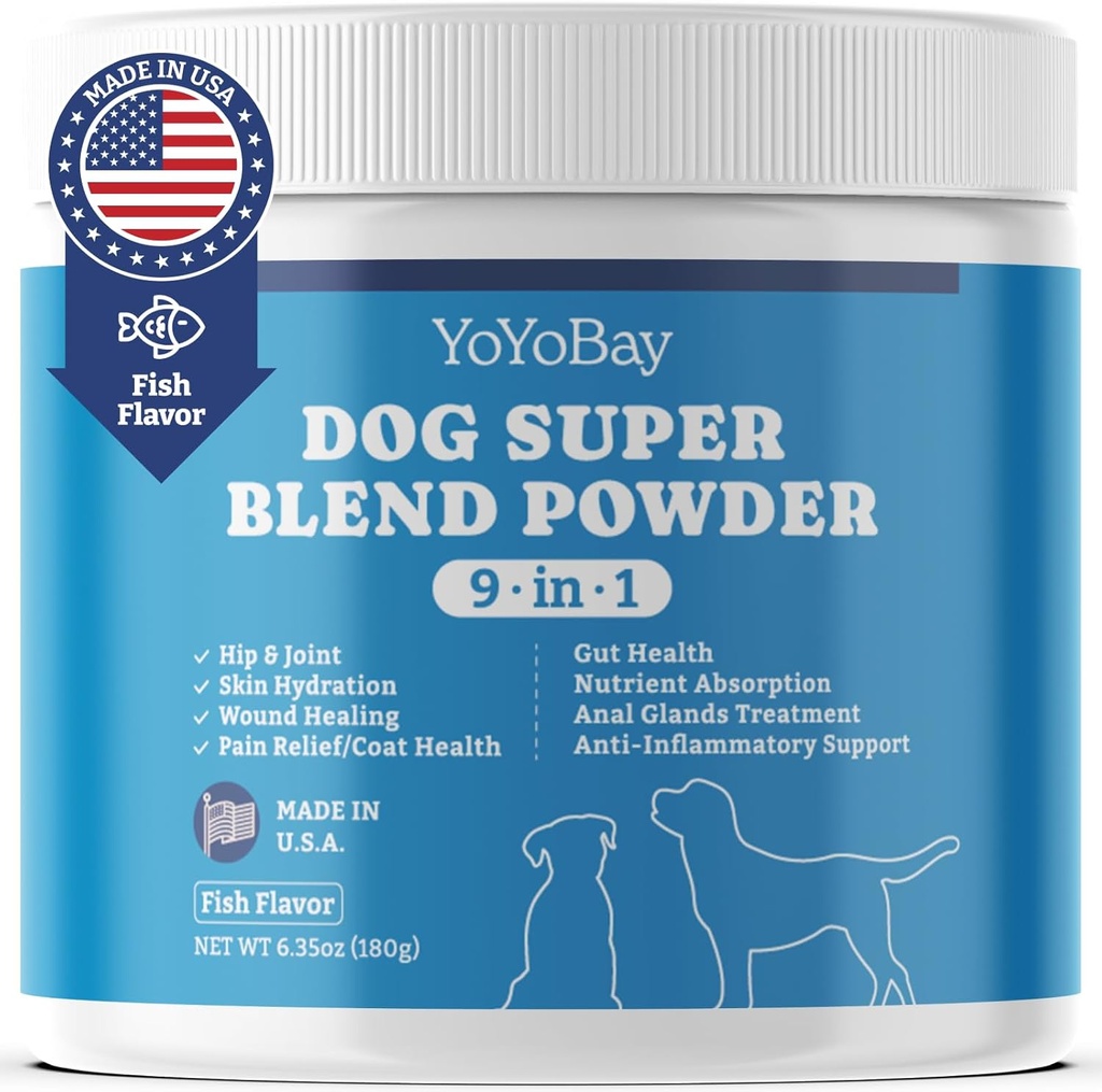 Supplements for Dogs, Dog Supplements Super Blend Powder 9 in 1, Vitamins for Dog, with Iceland Fish Powder, Support Gut Health, Hip and Joint, Multivitamin Support, 6.35oz, Fish Flavor 2