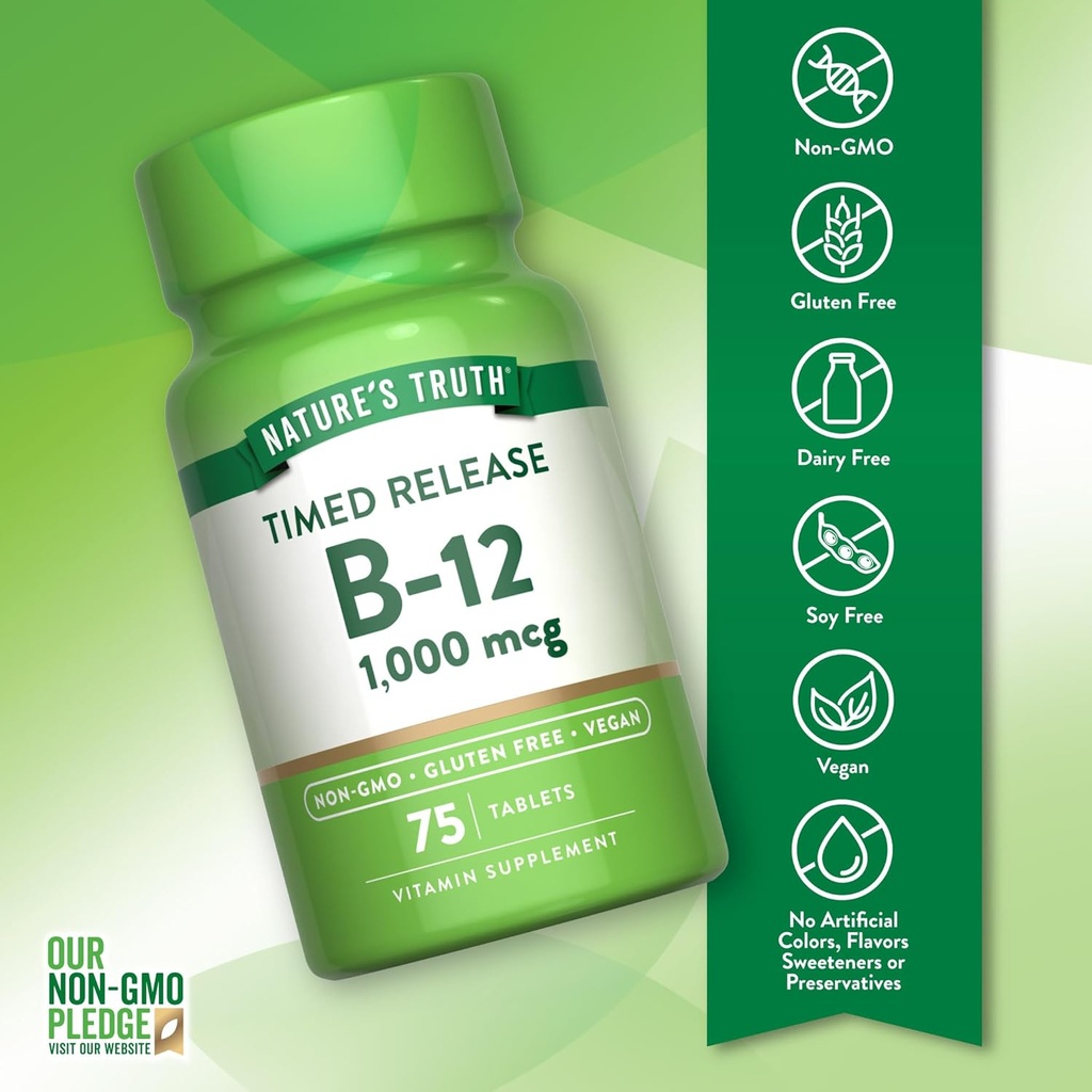 Nature's Truth Vitamin B12 1000 mcg | 75 Timed Release Tablets | Vegan, Non-GMO & Gluten Free Supplement 4