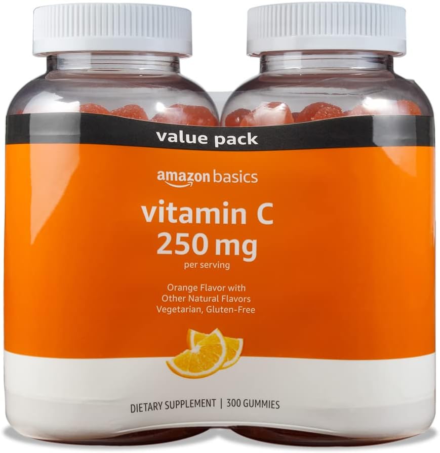 Basics - Vitamin C, 250 mg Gummies, Orange, 300 Count (2 Packs of 150), 2 per Serving (Previously Solimo) 2