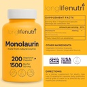 LongLifeNutri Monolaurin 1500mg - Potent Glycerol from Coconut, 200 Vegetarian Capsules, Organic Supplement for Gut Balance & Natural Defense, 100-Day Supply, GMP Certified, Made in USA 3