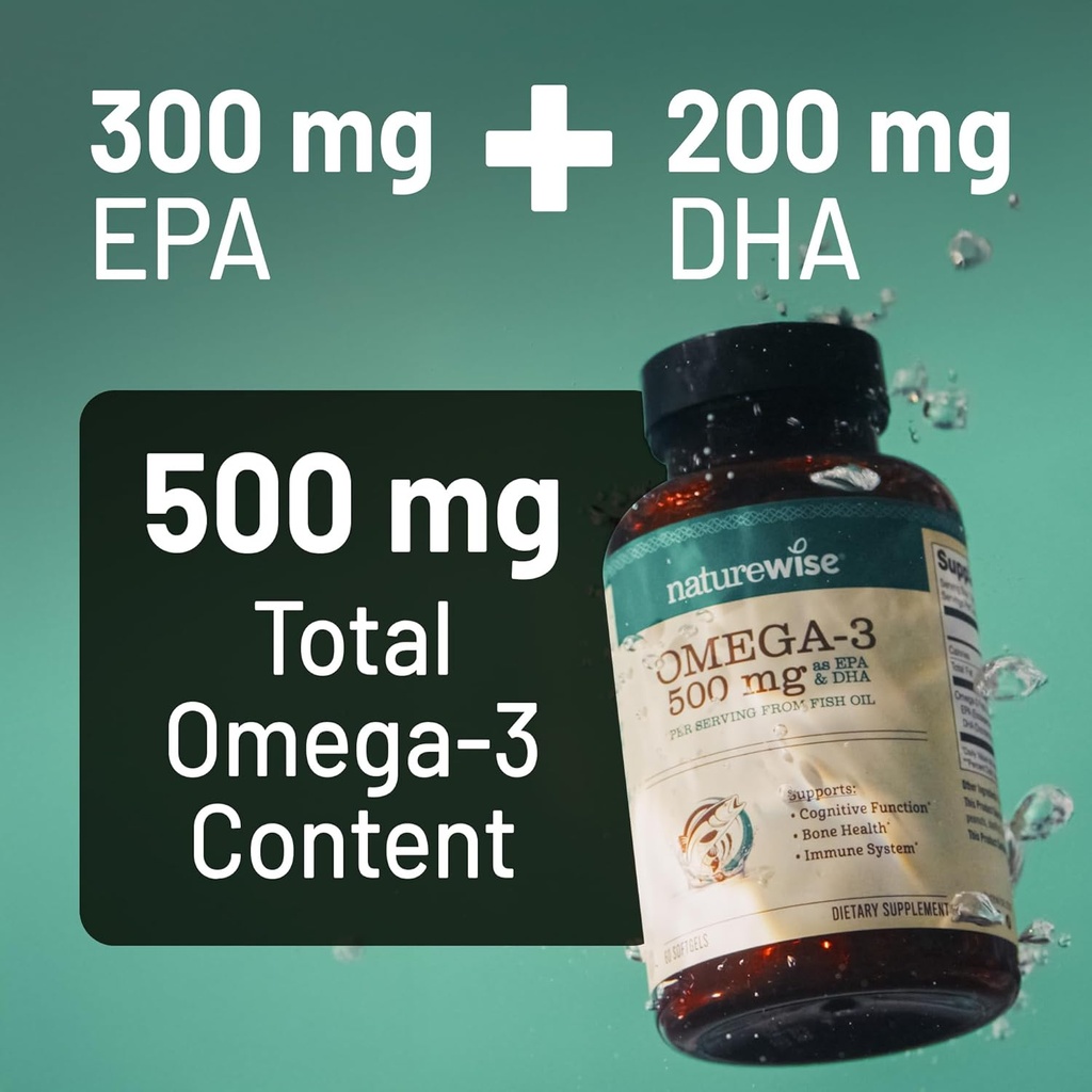 NatureWise Omega 3 Fish Oil - 500 mg per Pill - EPA & DHA - Immune Support, Brain Health & Optimal Wellness - Gluten and Soy Free, Non-GMO - 90 Softgels[3-Month Supply] 4