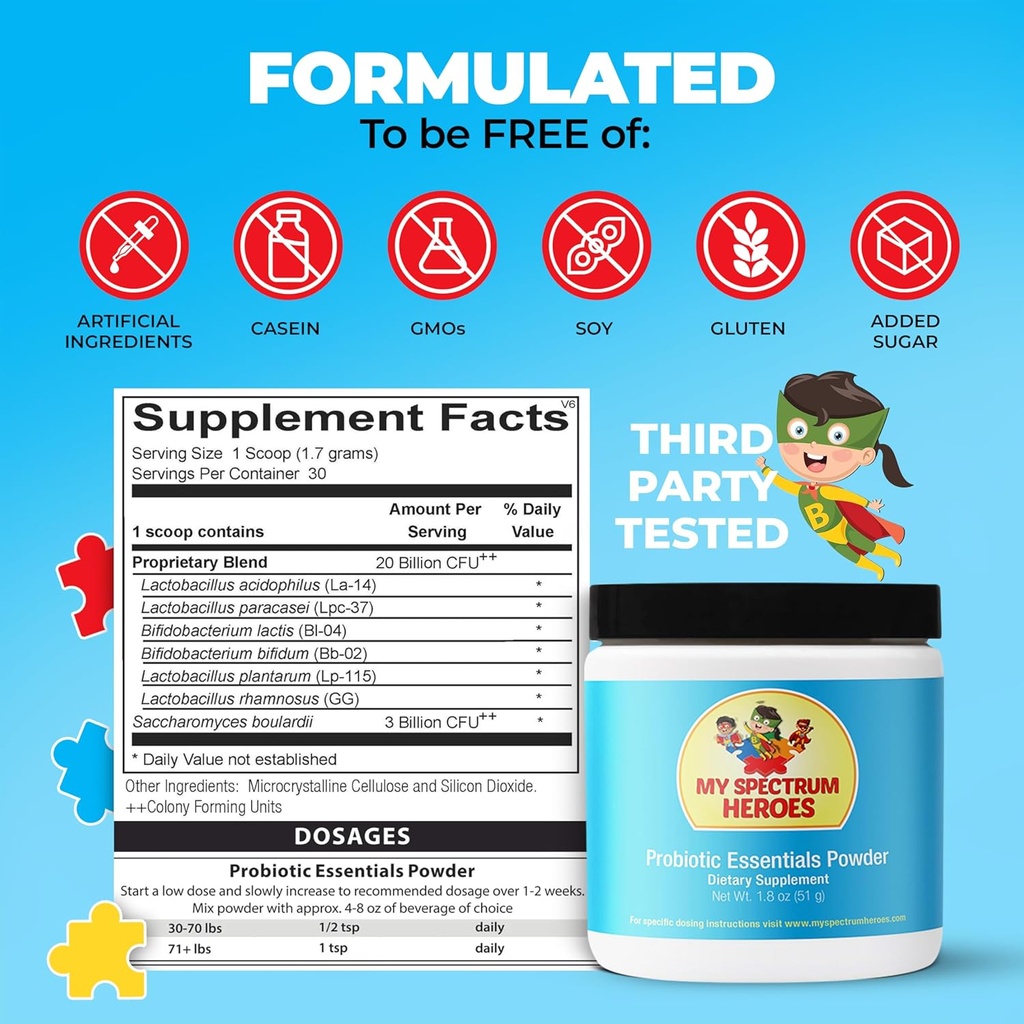 My Spectrum Heroes Probiotic for Kids - Helps Bowel Regularity, Digestion & Micronutrient Absorption, Maintain Gastrointestinal Balance, Children’s Gut Health and Digestive - 1.8oz (51g Powder) 5