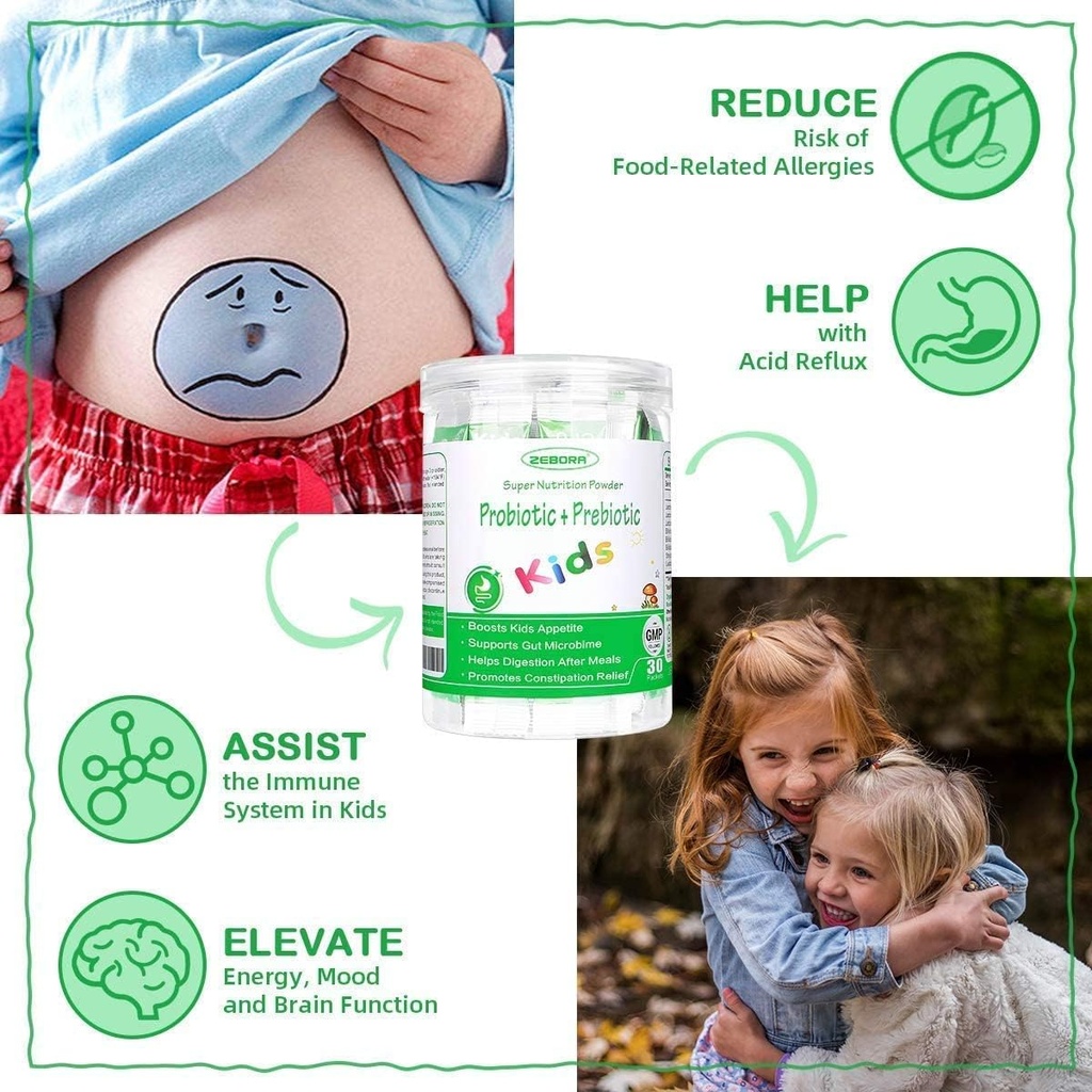 ZEBORA Probiotics for Women, Men and Kids Age 3+, Prebiotics and Probiotics Powder for Digestive and Immune Health – Support Healthy-Respiratory-System Gluten Free and Non GMO, 30 Bags 3