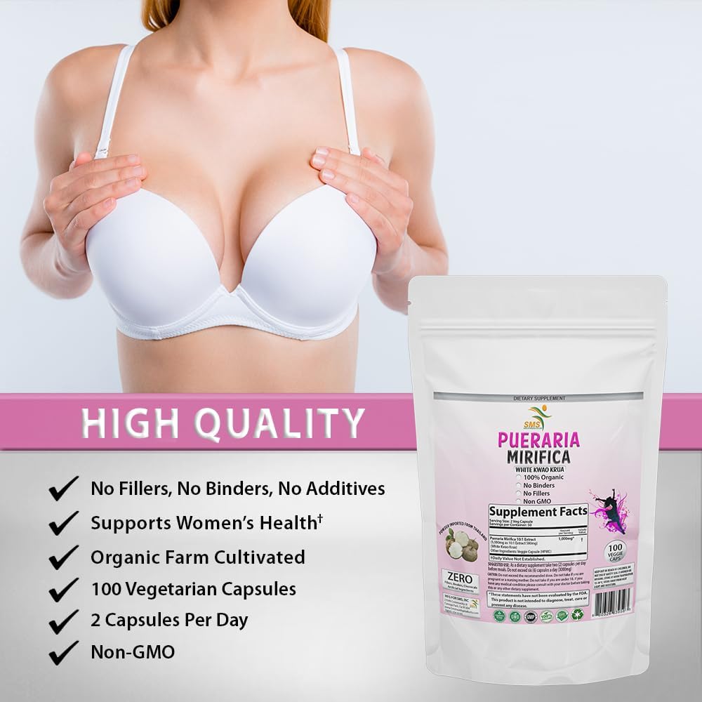 100 Caps Pueraria Mirifica White Extract Powder, 100% 10:1 Potent, Organic, 1,000mg Per Servings, Non GMO from Thailand, Premium Quality, Vegan 4