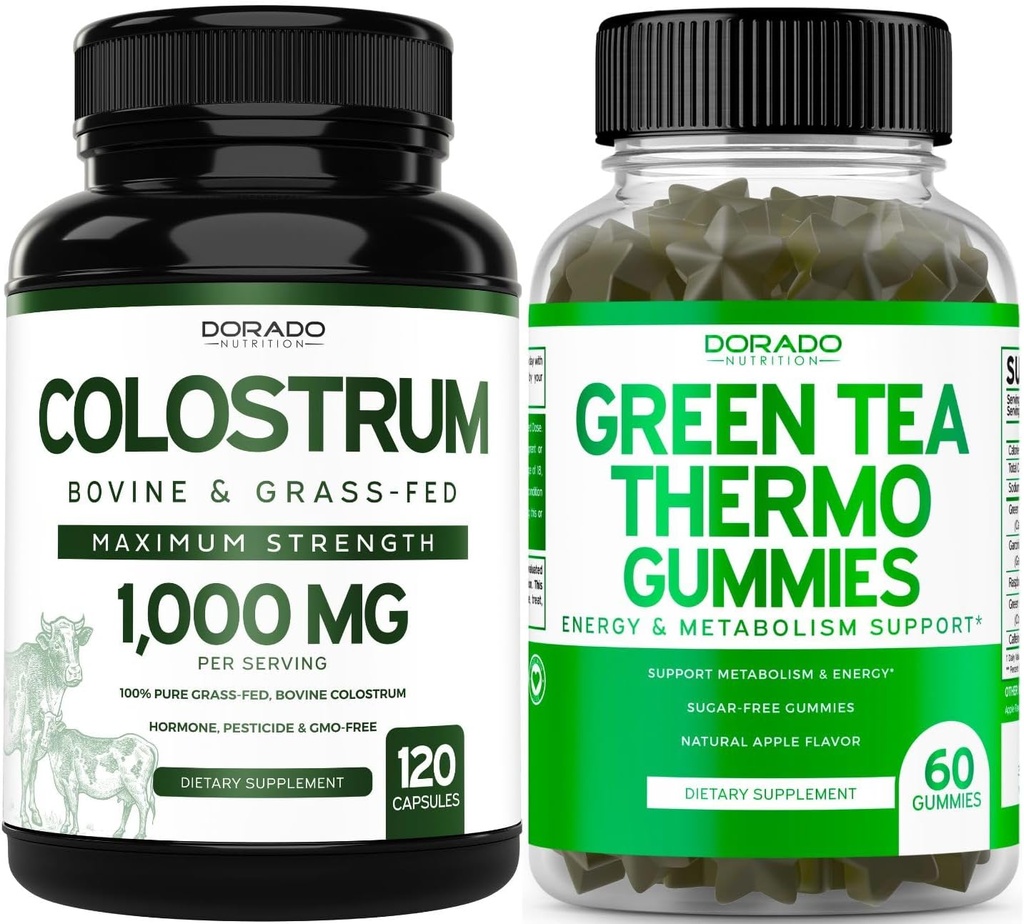 Green Tea Fat Burner Weight Loss (60 Gummies) - Appetite Suppressant Weight Loss Supplement for Men & Women and Colostrum (120 Count) Bovine Colostrum Capsules Supplements - Vegan Safe & Made in USA 2