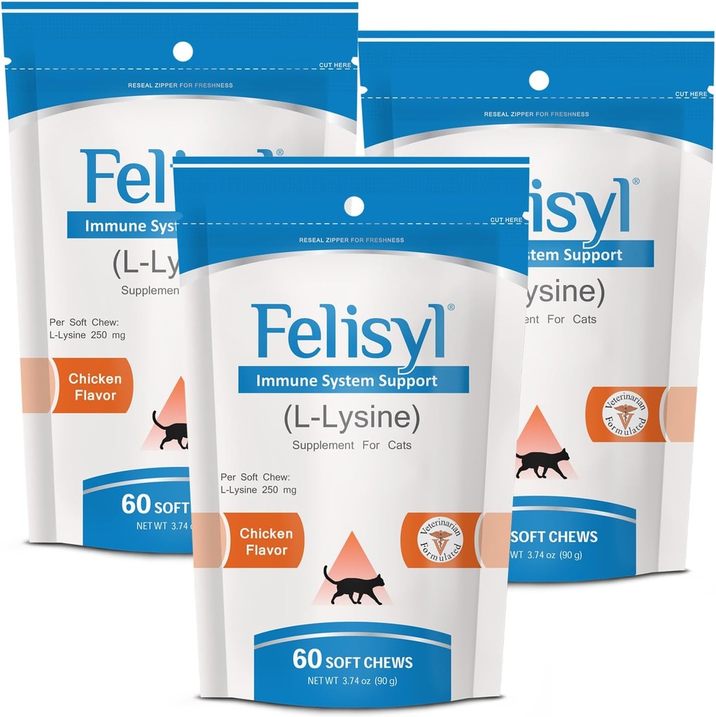 L-Lysine Soft Chews for Cats (60 Soft Chews) – Supports Immune, Respiratory, and Eye Health. Eases Sneezing, Runny Nose, and Watery Eyes. Tasty Salmon Flavor - (3 Pack) 2