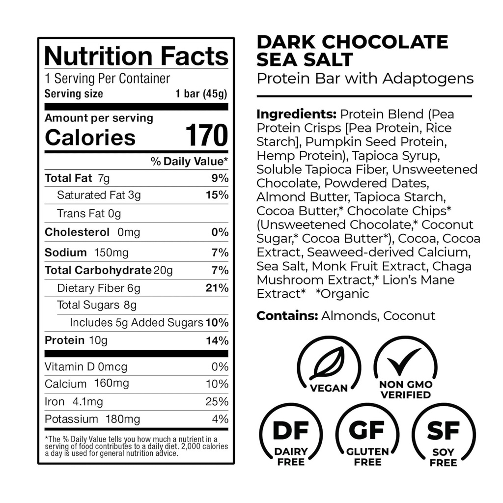 Laird Superfood Functional Protein Bars – Protein Bar but Better with Real Ingredients, Functional Mushrooms 10g Plant-Based Protein, 6g Fiber - Non-GMO - 5 Flavor Variety Pack, 10 Count (Pack of 1) 6