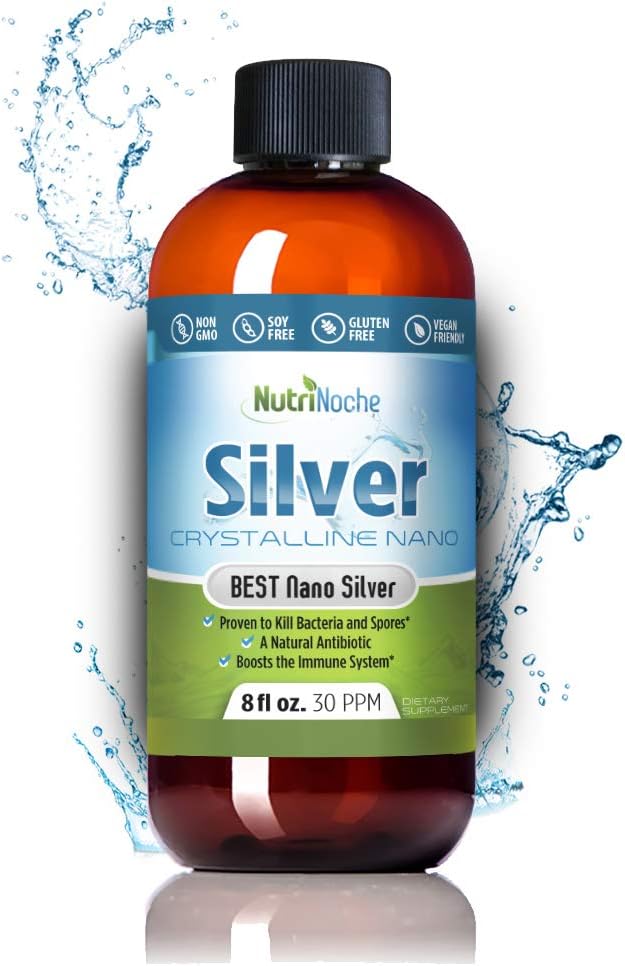 NutriNoche Colloidal Silver Liquid - Premium Silver for Immune Support - Organic Plata Coloidal para Tomar - 99.99% Ultra Pure Nano Particles for Optimal Absorption - 30 ppm 8 oz 4