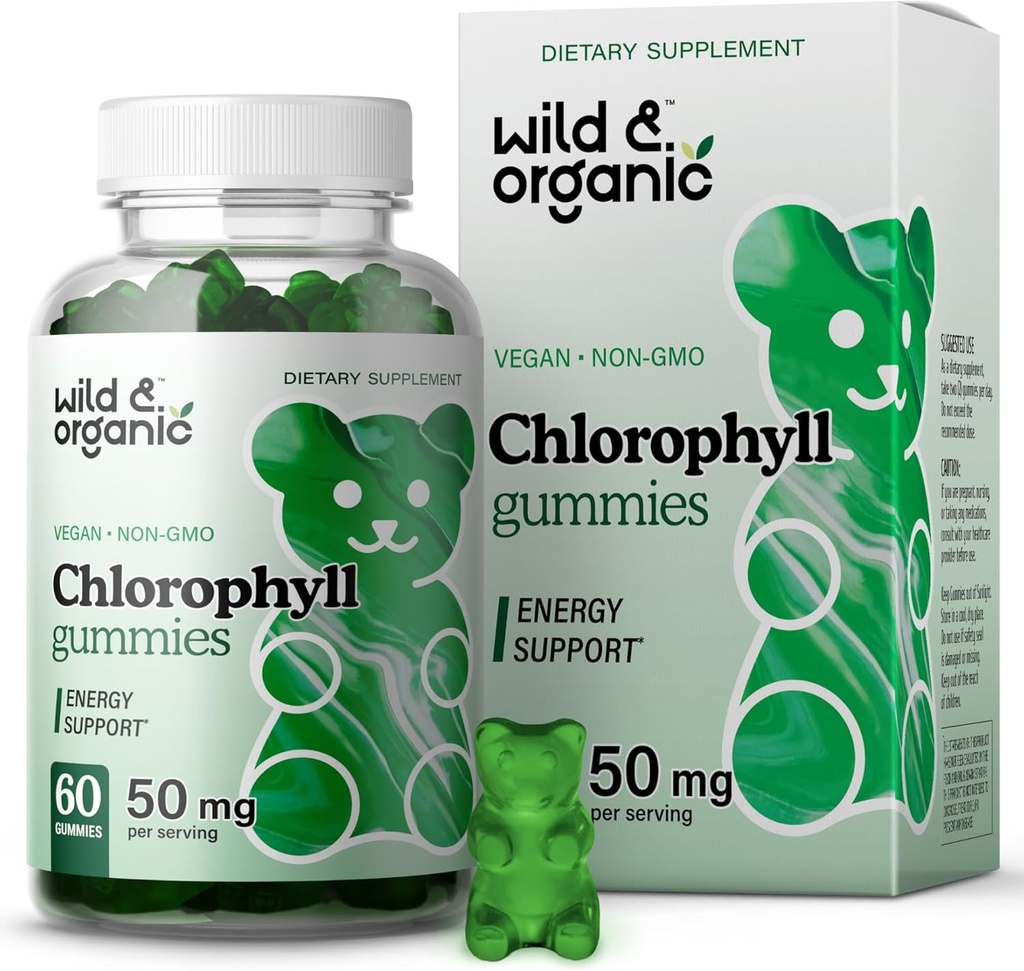 Wild & Organic Chlorophyll Gummies 50mg - Detox Cleanse Supplements w/Sodium Copper Chlorophyllin - Internal Deodorant w/Chlorophyll Powder - Vegan, Non-GMO - 60 Herbal Chews 2