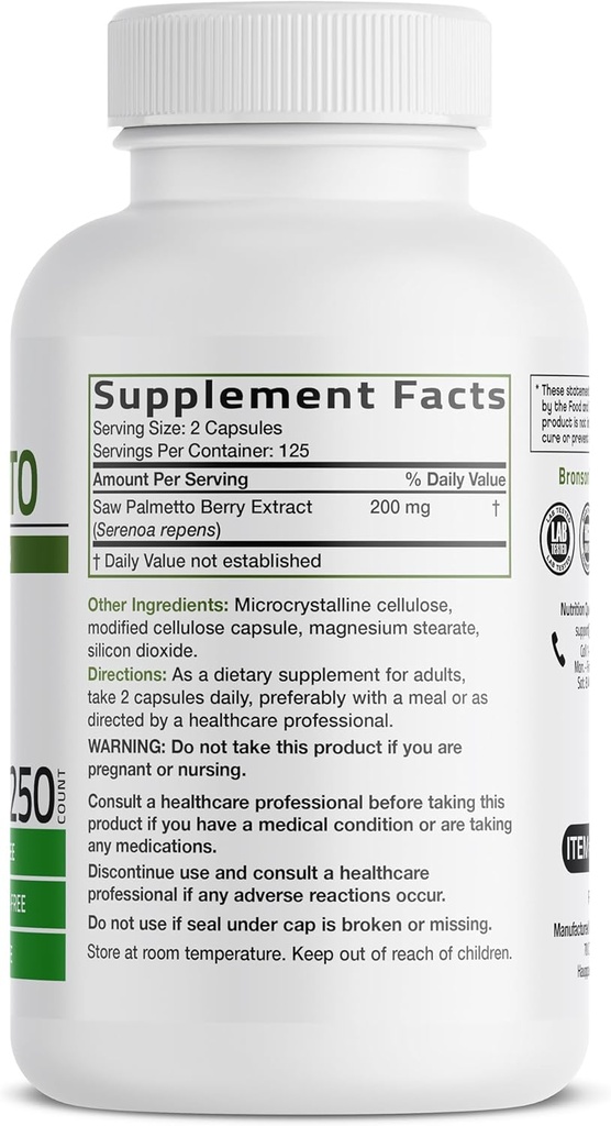 Bronson Saw Palmetto Extra Strength Supports Healthy Prostate Function & Urinary Health Support - Non GMO, 250 Vegetarian Capsules 3