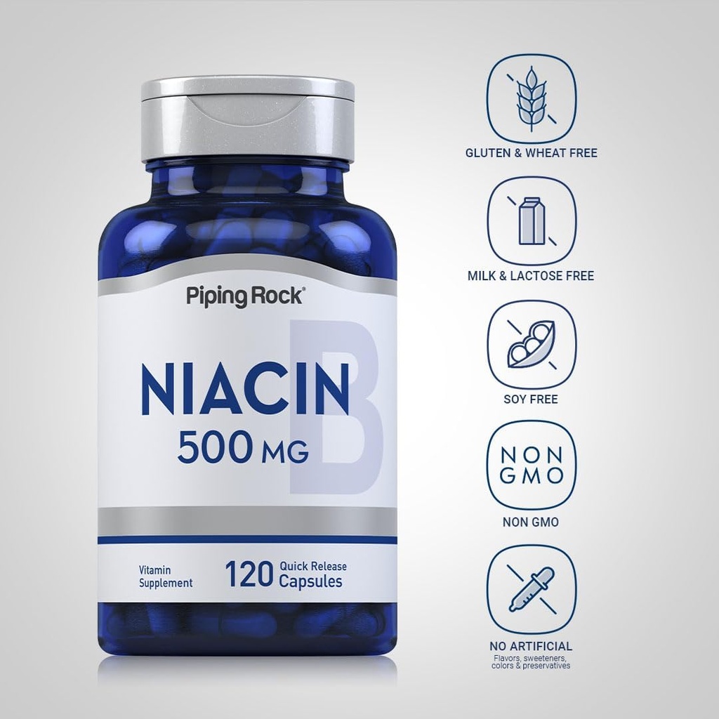 Piping Rock Niacin 500mg Flush | 120 Capsules | Non-GMO and Gluten Free Supplement 4