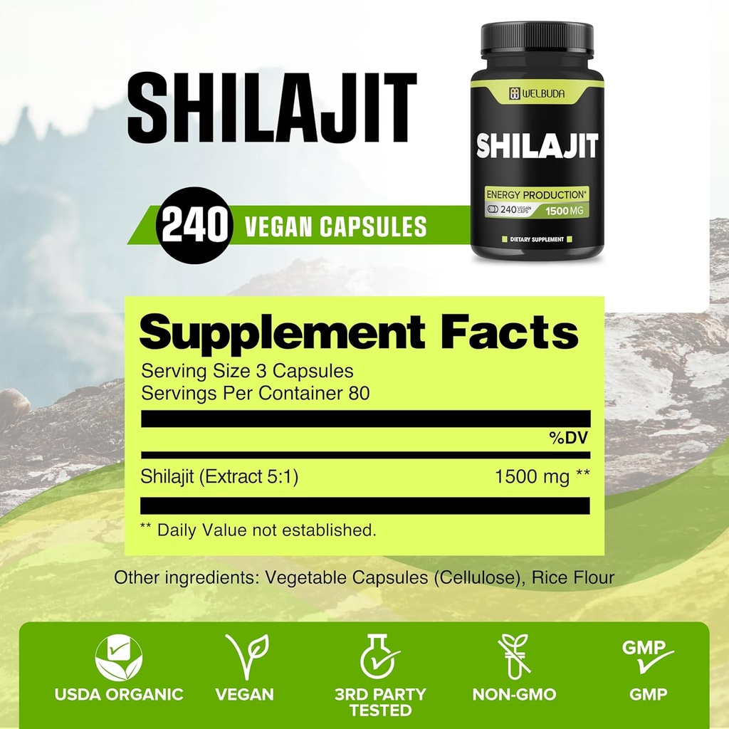 1500mg Shilajit Capsules Extract 5:1 - Immune System, Energy Production, Brain Health & Overall Well-Being Support - 240 Capsules 3
