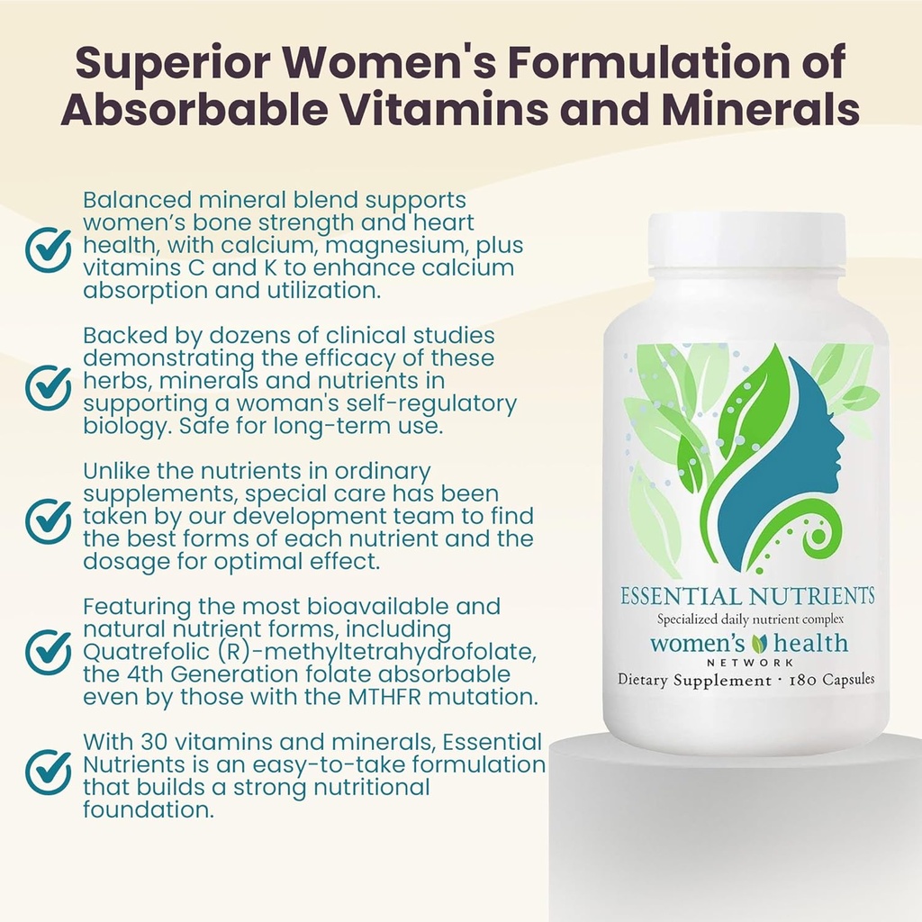Women's Health Network Essential Nutrients – Daily Multivitamin for Energy, Healthy Aging & Immune Support, Folate as Quatrefolic®, a Patented Natural Form of 5-MTHF 3