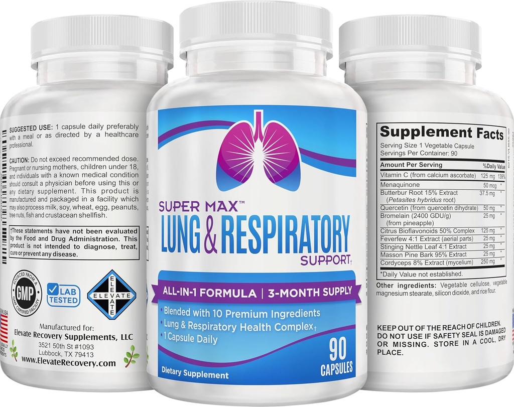 3-Month Lung & Respiratory Support (All-in-1) Supplement Complex Seasonal Formula | 10 Active Ingredients | Natural Daily Lung Nutrients | Respiratory Health Supplements | 90-Day Supply | 90 Capsules 5