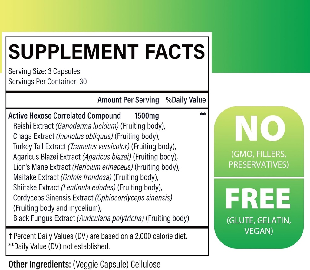Active Hexose Correlated Compound 1500 mg Supplement, Natural 8 Mushroom Extract Supplement, Immune System, Liver Function, Natural Killer and T Cells Activity, 720 Veggie Capsules 3