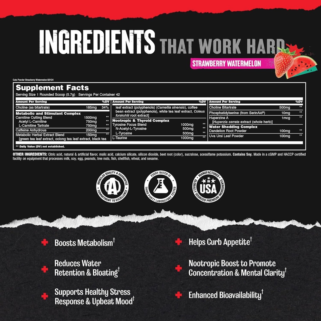 Animal Cuts Thermogenic Fat Burner Powder - Weight Loss for Women and Men for Metabolism, Energy, Focus, and Nootropic Brain Support with Ketones Appetite Suppressant - Strawberry Watermelon Flavor 5