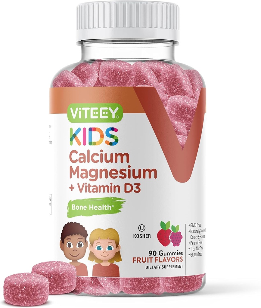 VITEEY Kids Calcium Gummies + Vitamin D3 & Magnesium Citrate for Kids and Teens - Supports Bone Health, Immune Support, Energy & Muscle Function - Gluten Free, GMO Free - Tasty Chewable Fruit Flavored 2