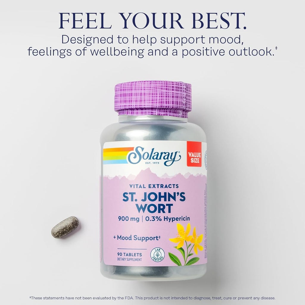 SOLARAY St. Johns Wort Aerial Extract One Daily 900mg | Standardized w/ 0.3% Hypericin for Mood Stability | Non-GMO | 90 Servings | 90 Tablets 4