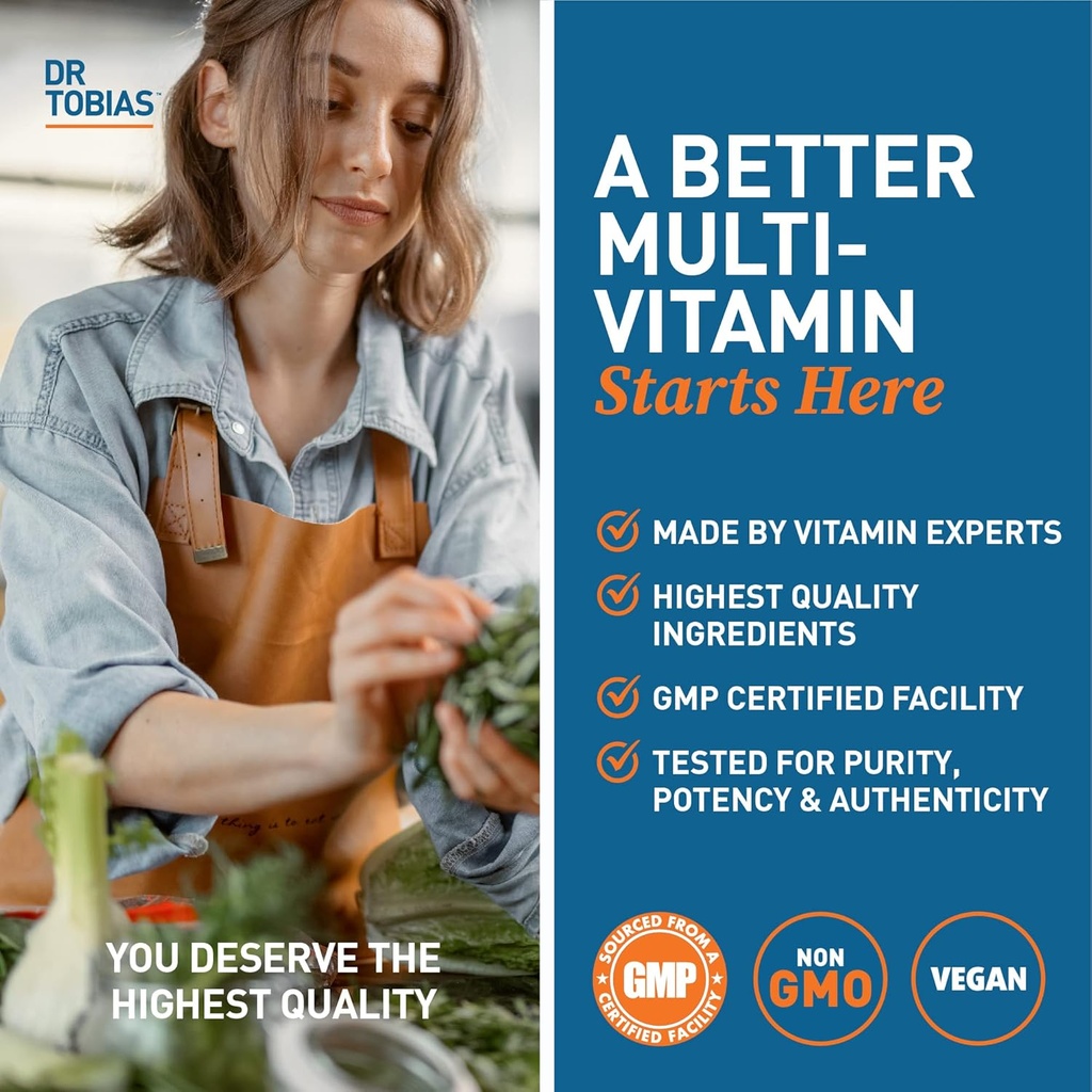Dr. Tobias Adult Multivitamin for Women & Men, Immune Supporting Vitamins from 42 Fruits, Vegetables, Plus Probiotics, Vegan Multivitamins for Men & Women, Non-GMO, 180 Tablets, 60 Servings 6