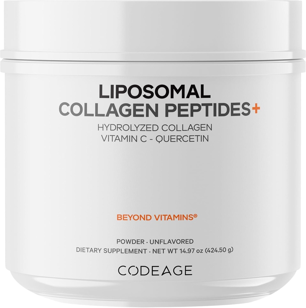 Codeage Liposomal Collagen Peptides Powder + Vitamin C & Quercetin, Phospholipid Complex, Grass-Fed Pasture-Raised Hydrolyzed Collagen Type I & III Supplement All-in-One, Non-GMO, 14.97 oz 2