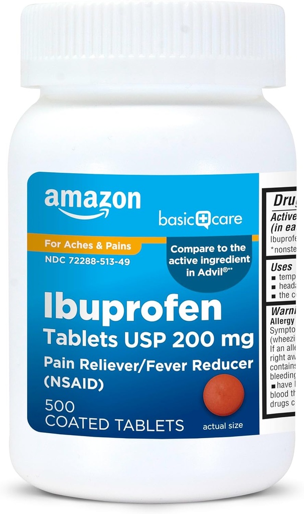 Basic Care Ibuprofen Tablets 200 mg, Pain Reliever/Fever Reducer, Body Aches, Headache, Arthritis Pain Relief and More, 500 Count (Packaging may vary) 2
