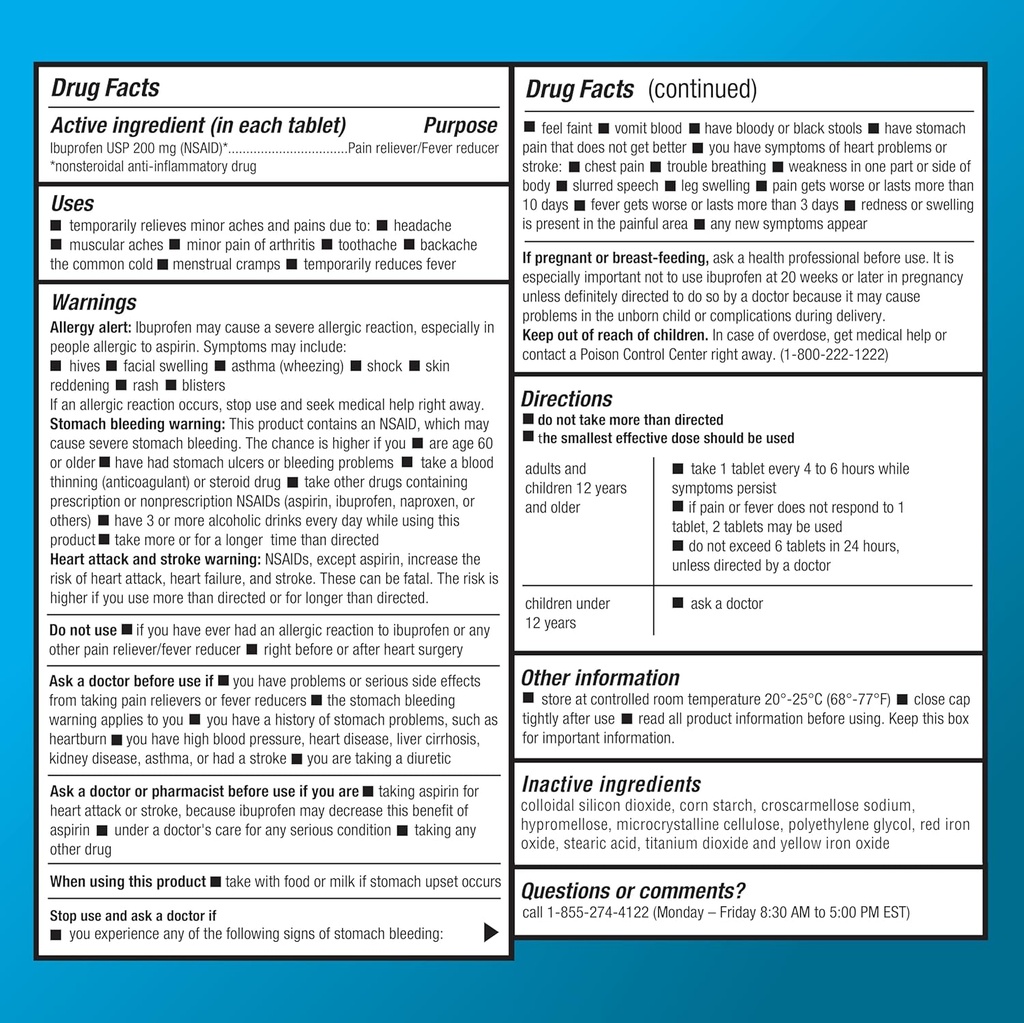 Basic Care Ibuprofen Tablets 200 mg, Pain Reliever/Fever Reducer, Body Aches, Headache, Arthritis Pain Relief and More, 500 Count (Packaging may vary) 4
