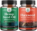 Bundle of Natural Hemp Seed Oil Capsules and Omega Flaxseed Oil 1000mg Softgels - with Essential Fatty Acids for Joint Support - Natural Omega 3 6 9 Supplement for Hair Skin and Nails 2