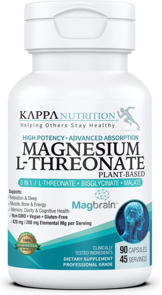 Kappa Nutrition Powered by Magbrain™ Magnesium L-Threonate Plant-Based, 420mg Elemental Magnesium (3 Capsules) from 2,253mg, 90 Vegan Capsules, Brain, Sleep & Muscle Support. 2
