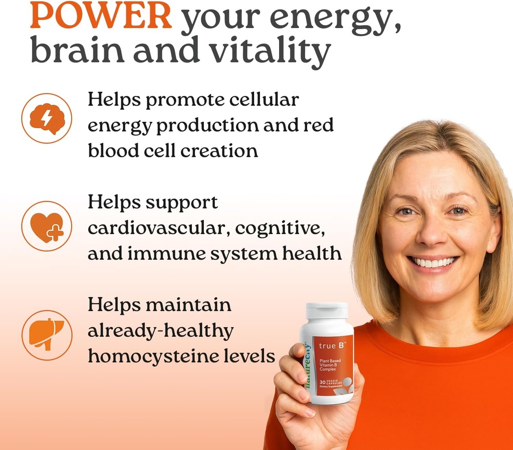 NatureCity True-B Plant-Based Super B Vitamin Complex Supplement |Made from Certified Oraganic Whole Food Plant Sources with Active Folate and Vitamin B12 - (30 Veggie Capsules) 4