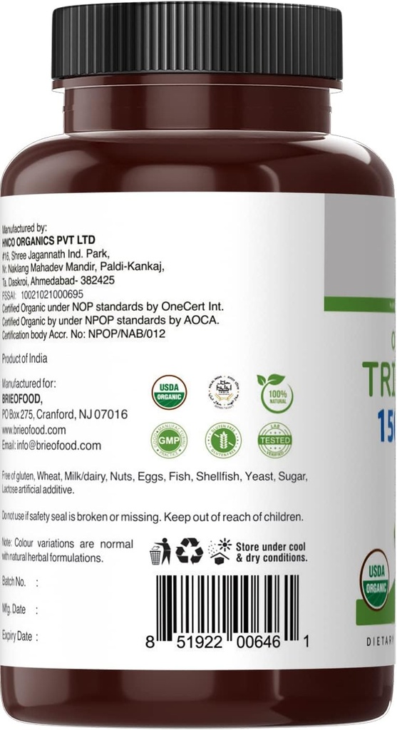 Brieofood Organic Tribulus 1500mg, 45 Servings, Vegetarian, Gluten Free, 90 Vegetarian Tablets 6
