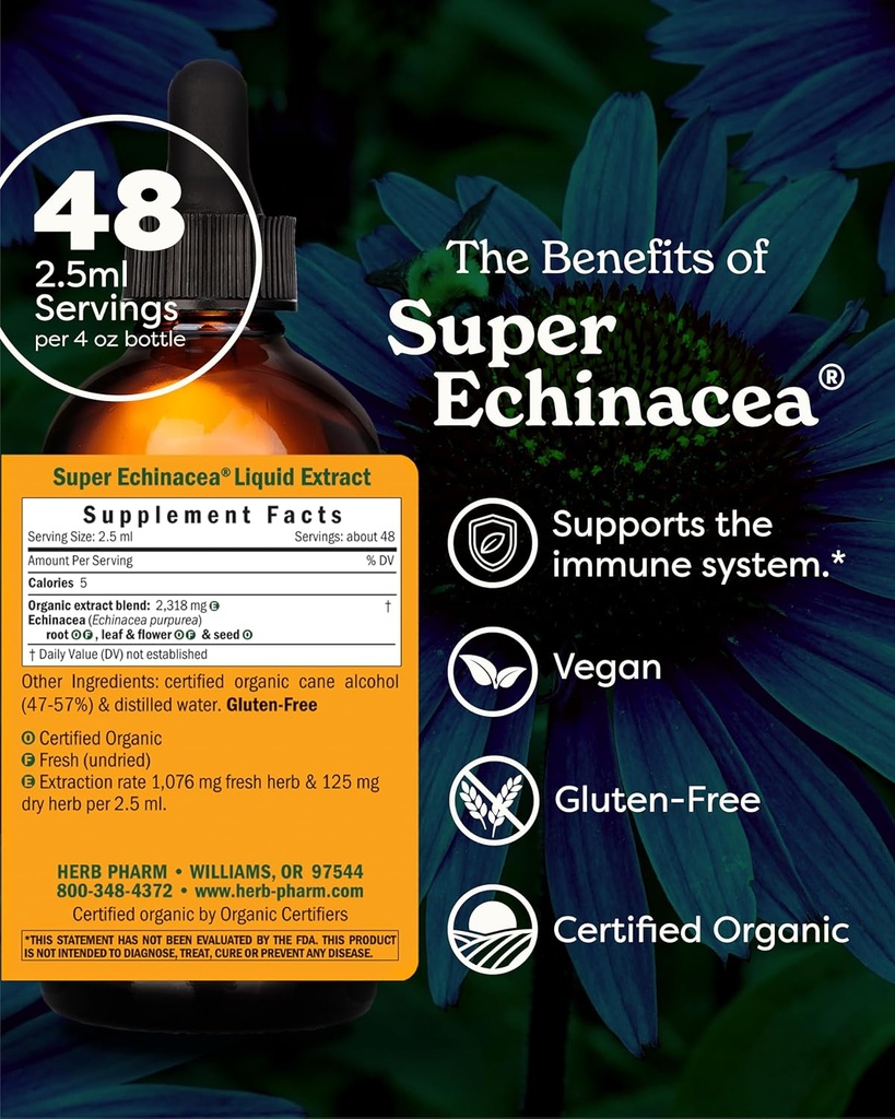 Herb Pharm Certified Organic Super Echinacea Liquid Extract for Active Immune System Support - 4 Oz 3