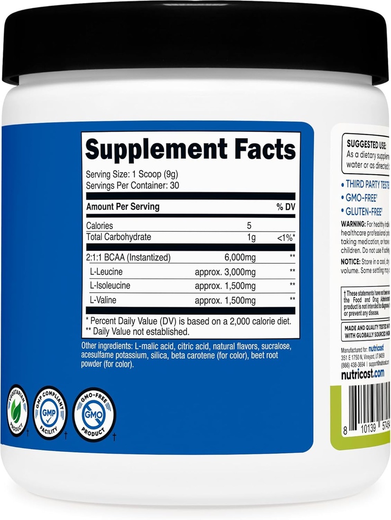 Nutricost BCAA Powder 2:1:1 (Peach Pear, 30 Servings) - Branched Chain Amino Acids 6