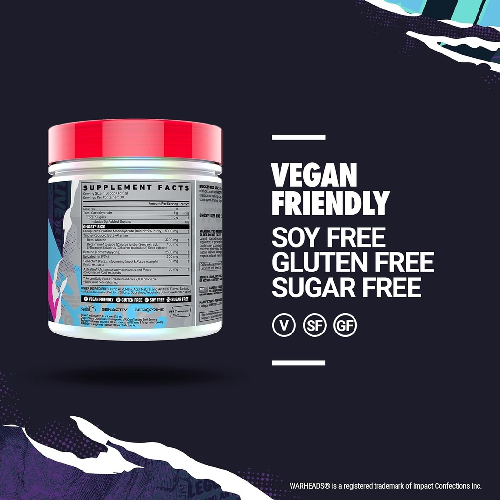 GHOST Size Muscle Builder Dietary Supplement - Warheads Sour Watermelon, 30 Servings - Creatine Muscle Growth and Strength Building Supplements for Men & Women - Free of Sugar & Gluten, Vegan 5