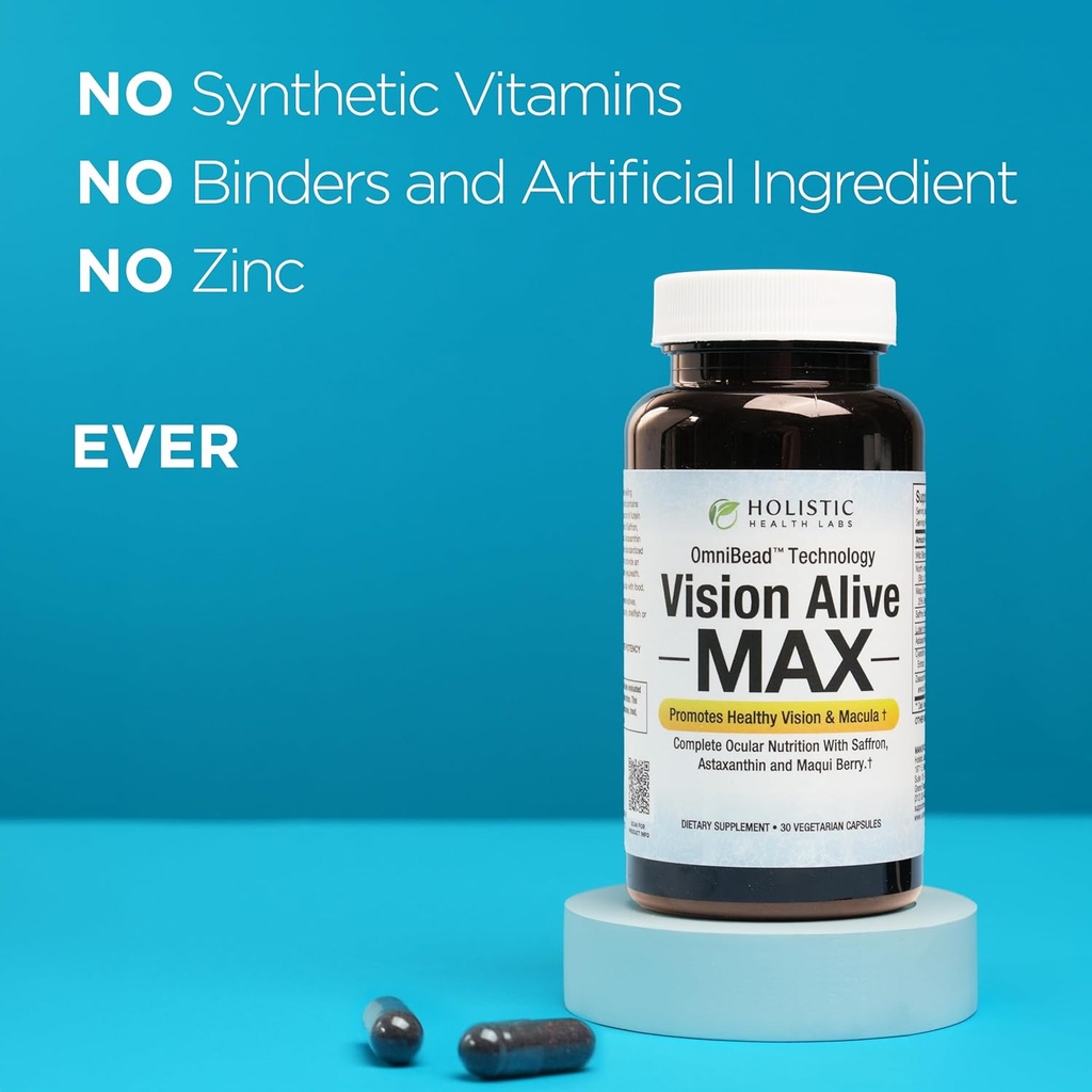 Holistic Health Labs Vision Alive Max with 8 Natural Ingredients Lutemax® 2020, Bilberries, Blueberries, c3g from Black Currant, Maqui Berry, Saffron, and Astaxanthin (30 Count (Pack of 3)) 5