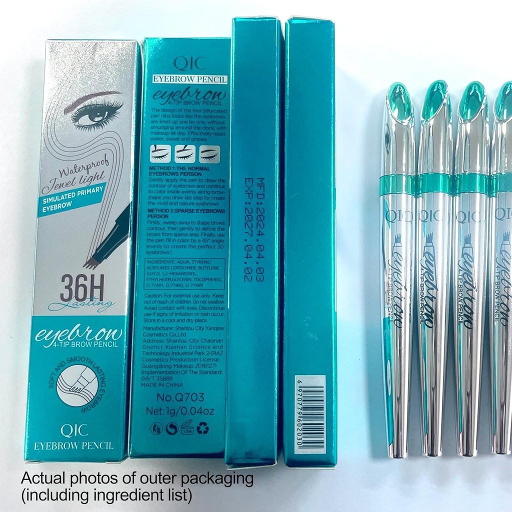 Q703 Waterproof Precision Eyebrow Stylus Pen for Natural, Lasting Brows, 4-Tip (2#Dark Brown) 2