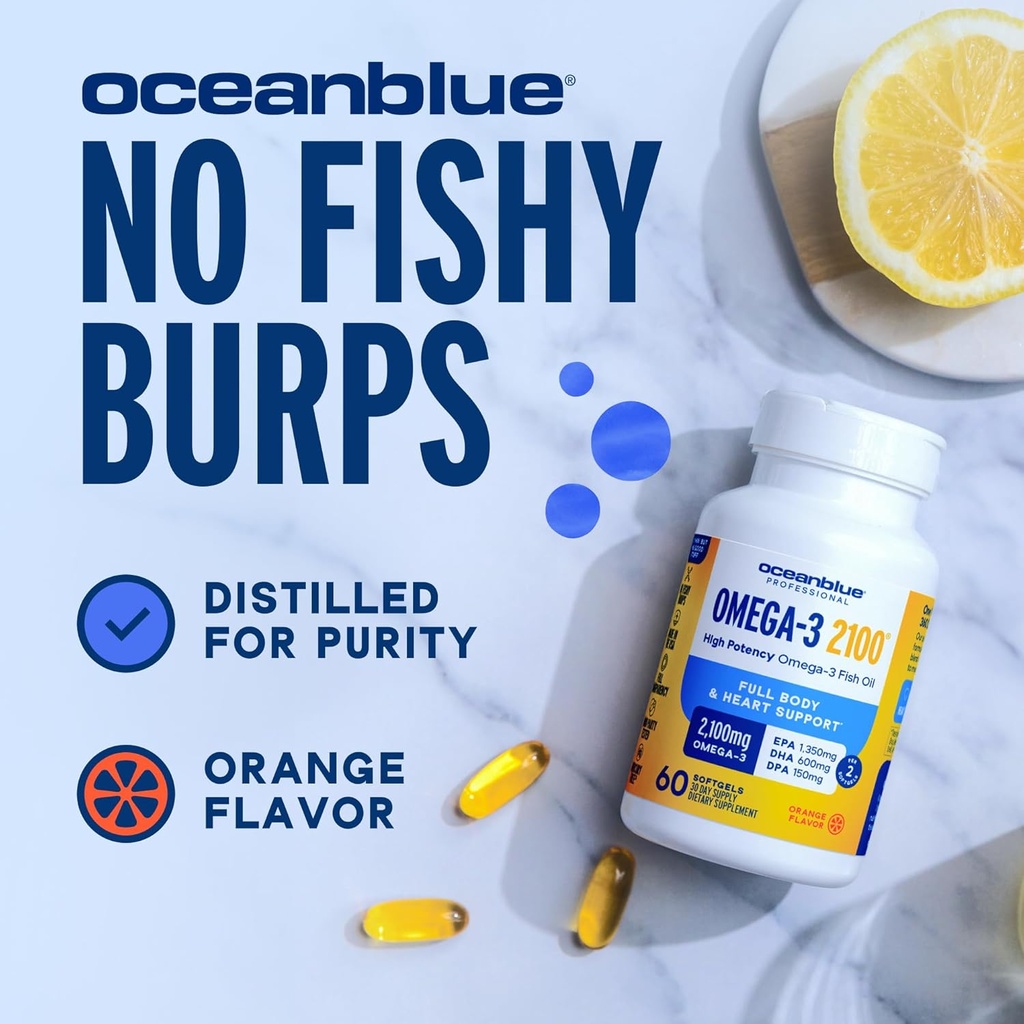 Oceanblue Professional 2100mg | Triple Strength Omega 3 Fish Oil Supplement | Burpless | High Potency EPA DHA | Wild Caught - 120 Count (Pack of 2) Natural Orange Flavor 6