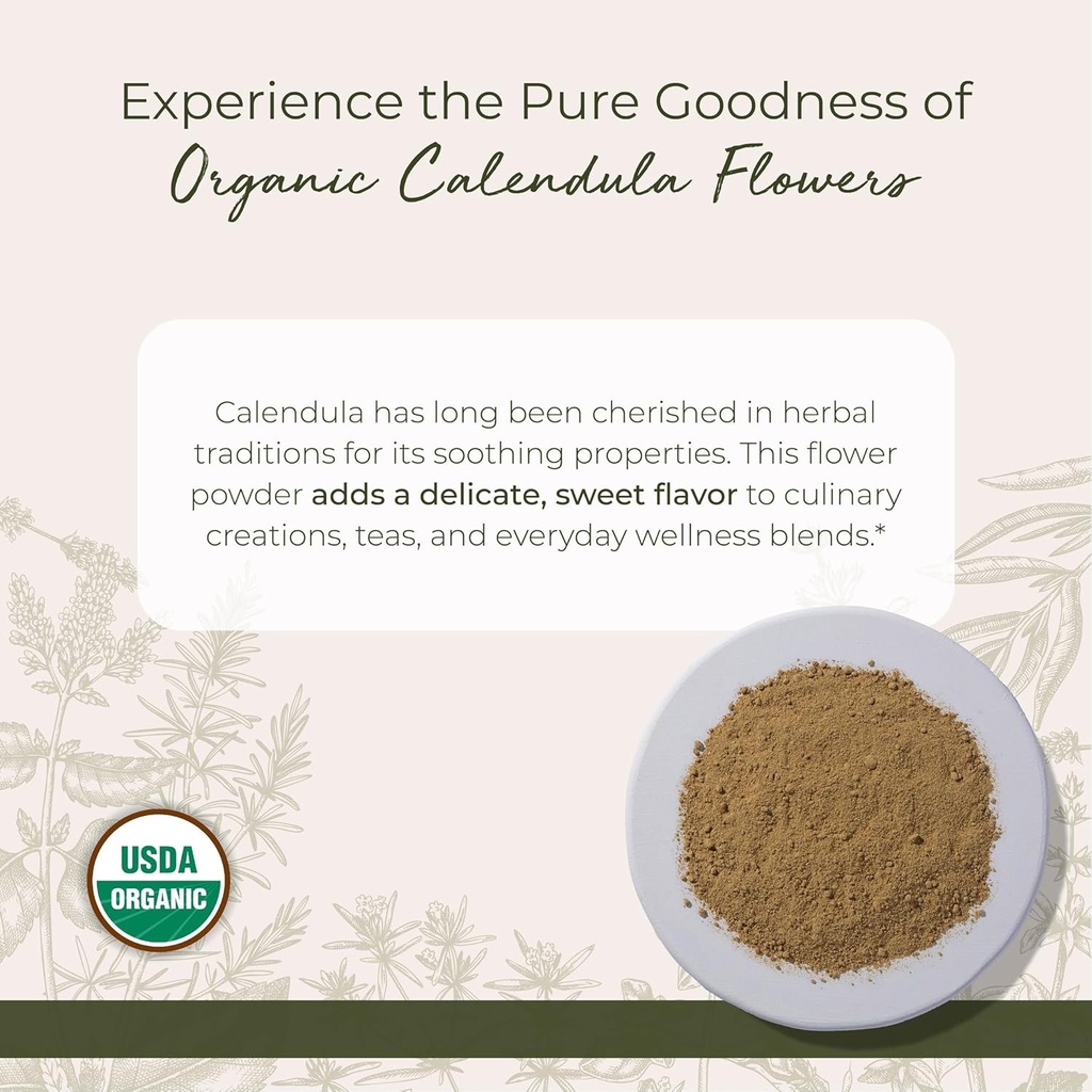 Starwest Botanicals Organic Calendula Flower Powder - Natural Dried Herb for Tea, Herbal Blends, & Culinary Use, Caffeine Free, Certified Kosher, Non-GMO - 4 oz Pouch 3