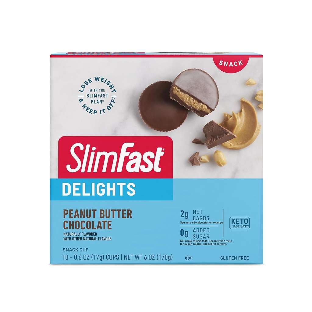 SlimFast Delights Peanut Butter Chocolate Snack Cup, 0g Added Sugar, 2g of Net Carbs, 10 Count 2