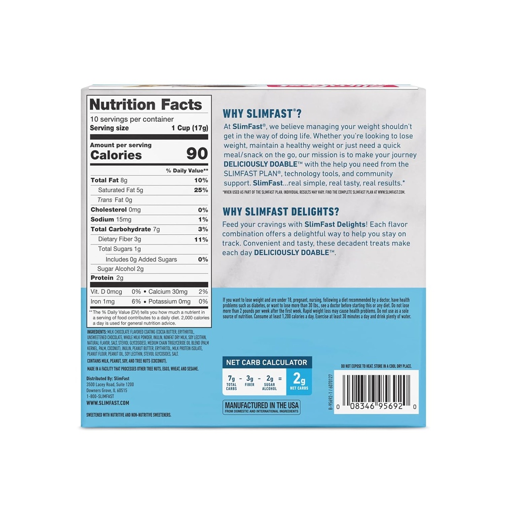 SlimFast Delights Peanut Butter Chocolate Snack Cup, 0g Added Sugar, 2g of Net Carbs, 10 Count 4