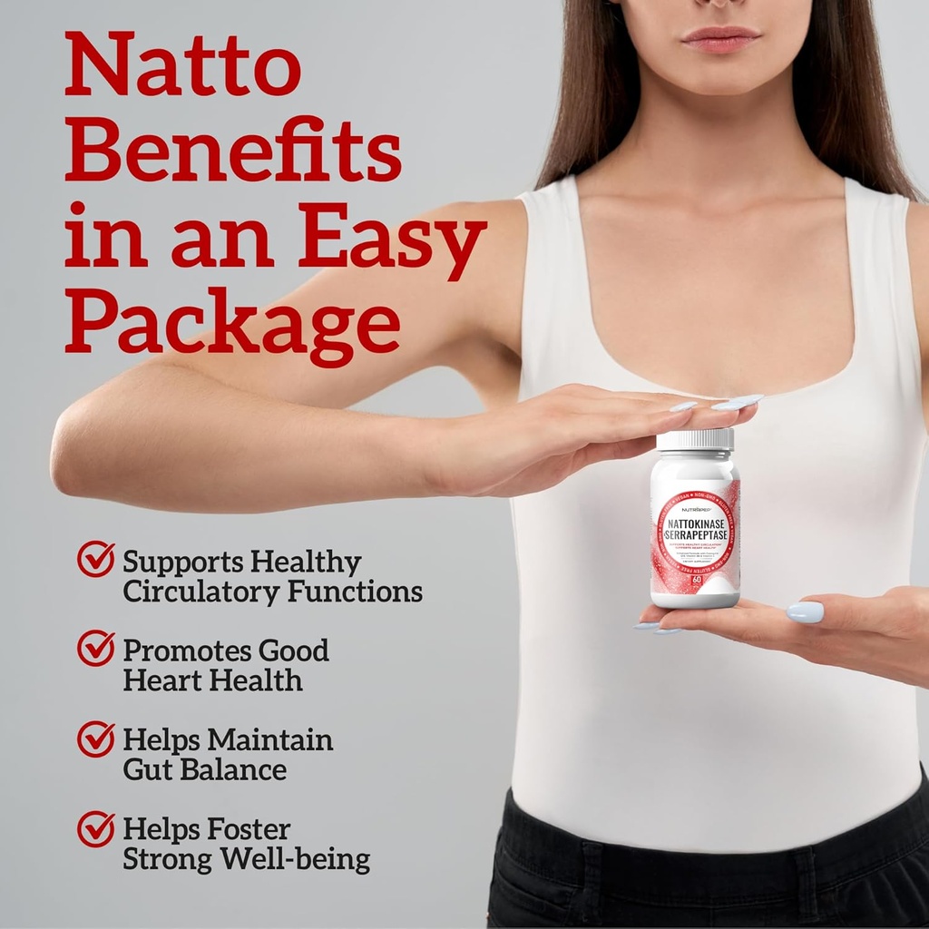 Nattokinase 2000 FU Serrapeptase 240000 SPU Supplement - Enhanced with Coenzyme CoQ10 Vitamin B6 Vitamin C Black Pepper Extract - Nattokinase 400mg Capsule for Men Women 3