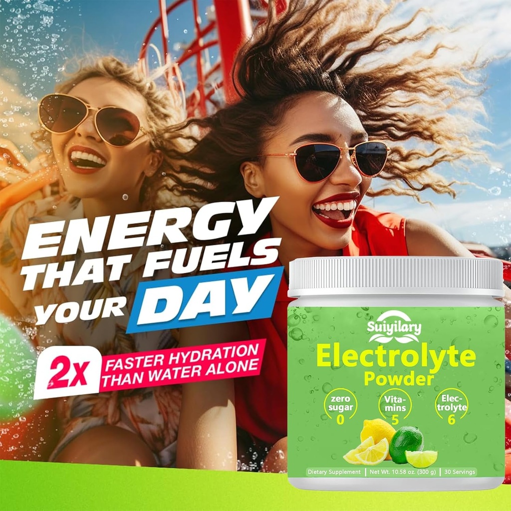 Electrolytes Powder No Sugar, Electrolyte Drink Mix, 5 Vitamins & 6 Electrolytes, Keto Friendly, Potassium & Salt, Sugar Free Hydration Powder, Lemon Flavour 300g 3