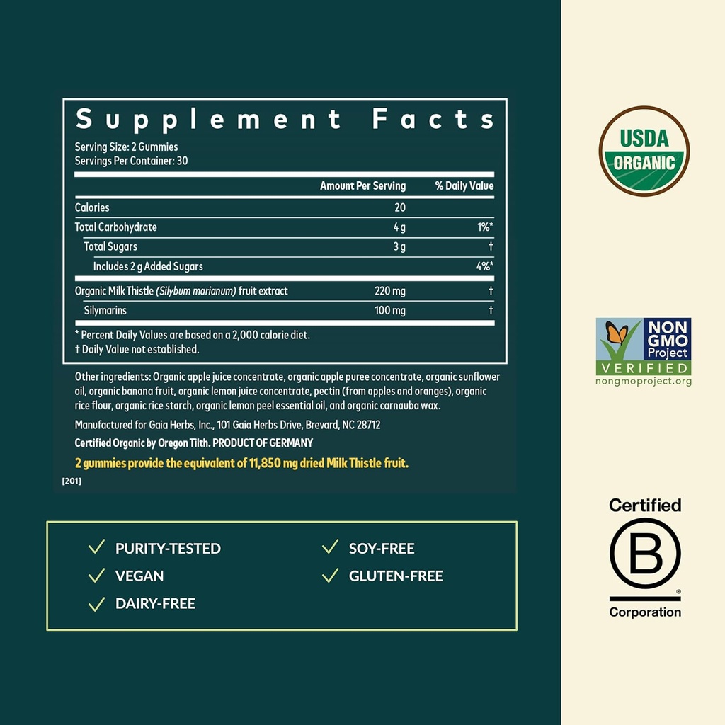 Gaia Herbs Milk Thistle Gummies - Herbal Supplement with Antioxidant Properties for Liver Health & Liver Detox - Lemon Flavored - 60 Vegan Gummies 4