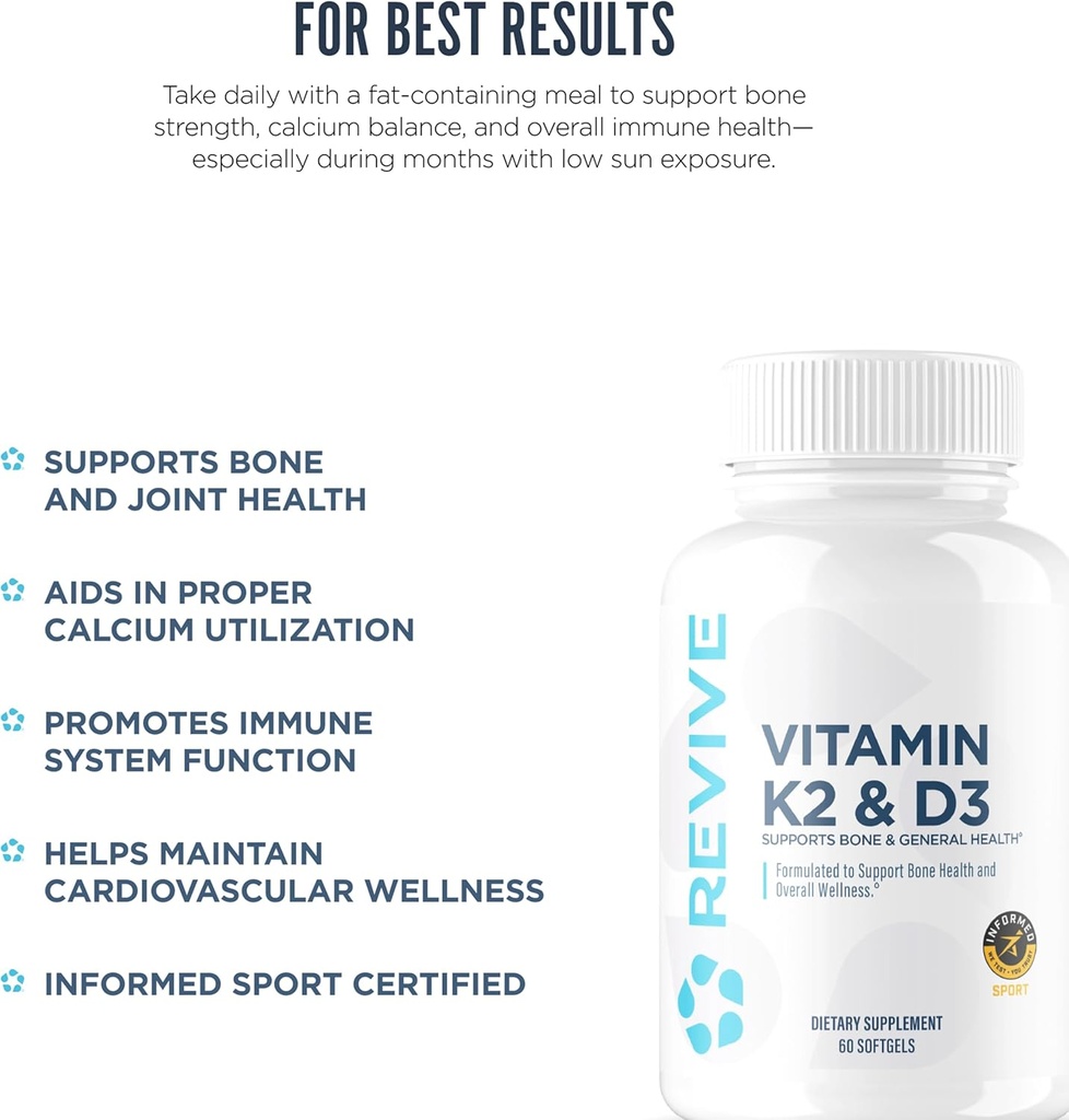 REVIVE MD Vitamin D3 & K2 - Supports Bone Health & Muscle Strength - K2 & D3 Vitamin Supplement for Women & Men Health & Brain Function 5