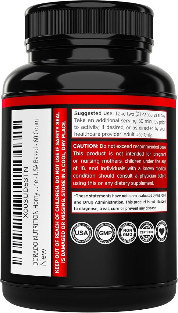 Horny Goat Weed For Men and Women - [20% Icariins Max Strength] - Stamina, Endurance, Circulation, Joint & Back Support - Maca Root, Ginseng, Yohimbine, Tribulus, L-Arginine - USA Made - 60 Count 5